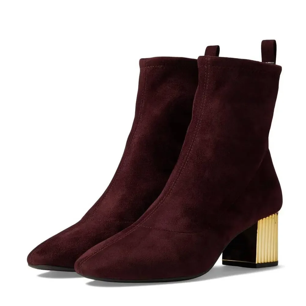 Michael Kors Porter Mid Bootie in Merlot Stretch Suede Sock Boot